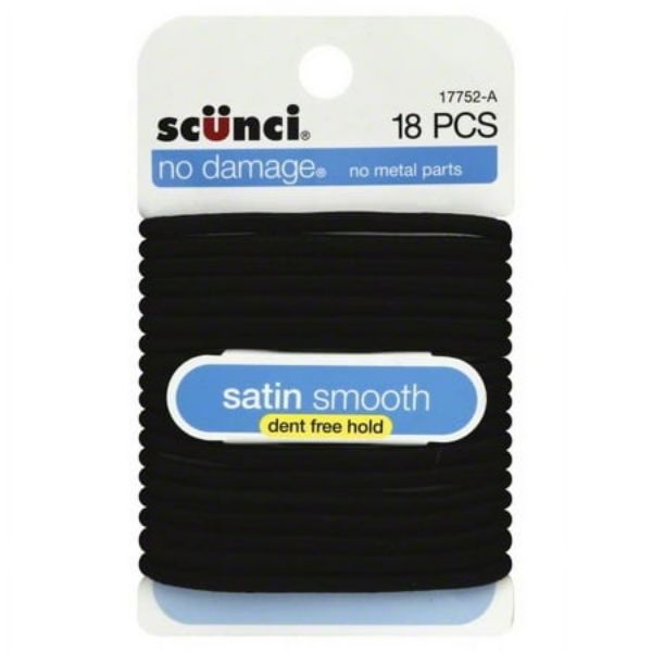 Picture of Scunci No Damage Large Black Satin Hair Elastics 18 Ct