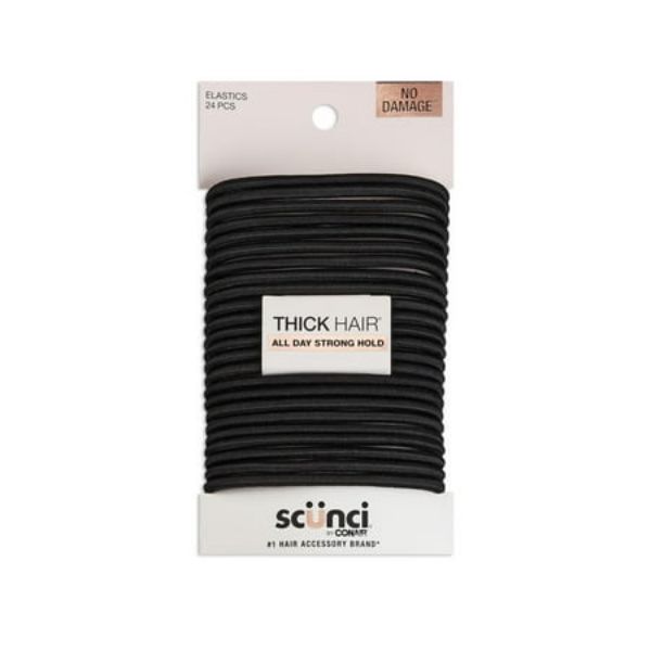 Picture of Scunci No Damage Elastic Nylon Ponytail Holder Hair Ties Black 24ct