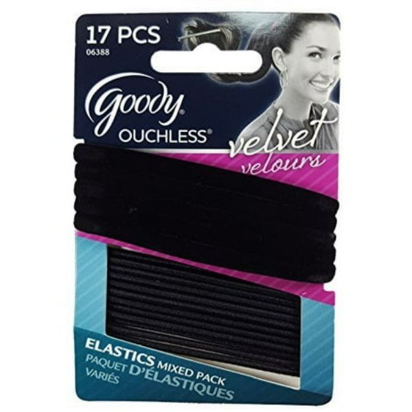 Picture of Goody Velvet Black Braided Elastic Hair Ties 17 Count