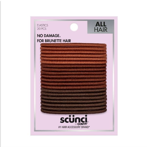 Picture of scunci No Damage Elastic Hair Ties - Brunette - 20ct